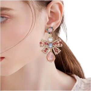 Diamonds, Bows and Pearls Galore Dangle Earrings